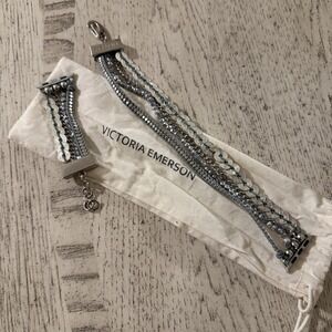 Victoria Emerson Apple Watch Wrap Band Beaded Silver Grey Magnetic Clasp Dainty